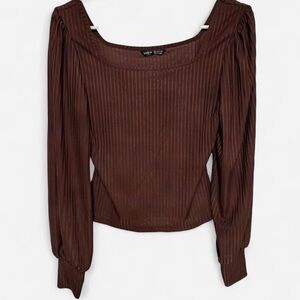 SHEIN Chocolate Brown Square Neck Blouse